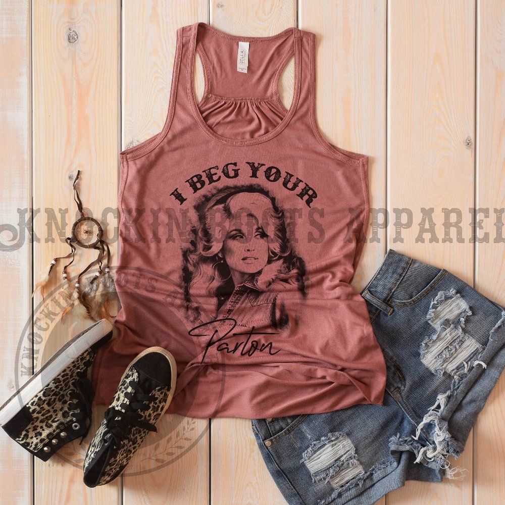 I Beg your Parton Mauve Racerback Tank Top